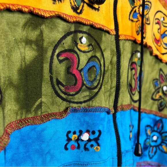 RISING INTERNATIONAL Handmade Multi Patch Cotton Hoodie Jacket. Size Small - Picture 6 of 9